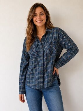 Basin and Range Plaid Flannel Button Up Shirt – Grunge Indie Layering Top